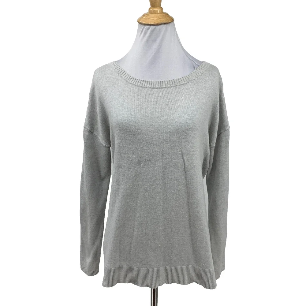 Lululemon Sweater Womens 8 Gray Well Being Open Knit Back Side Slits Pullover